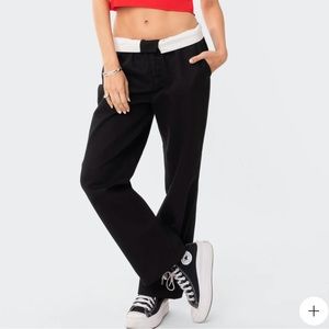 Folded wide leg chino pants with pockets